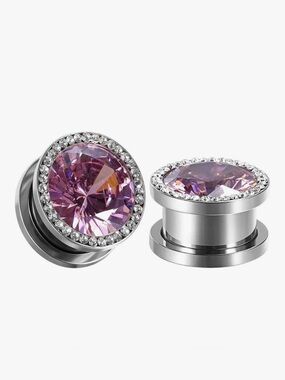 NIB Pink & CZ Halo Gauges Plugs. Surgical Steel 1/2” / 12mm Screwlets